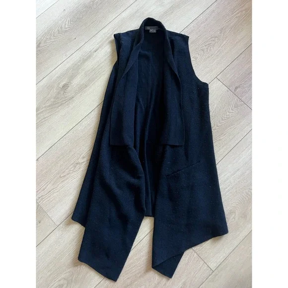 Vince Black Ribbed Knit Waterfall Cardigan Vest XS Made‎ in China - Picture 3 of 8